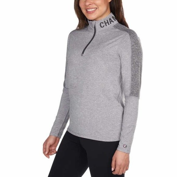 NWT Champion Women's Mock Neck 1/4 Zip Long Sleeve Tee Gray Size M $60 8D225 - Picture 3 of 5